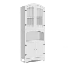 Modern 63.5" Tall Kitchen Pantry Storage Cabinet With 4 Doors & Shelves Cupboard