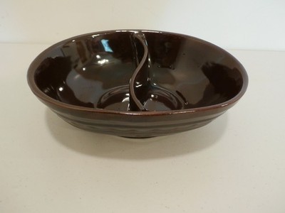 Vintage Marcrest Stoneware Daisy Dot Brown 10'' Divided Serving Bowl Ovenproof