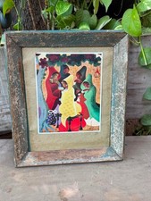 Vintage Indian Tribal Folk Art Framed Print Ethnic Wall Decor Collectible 14x12