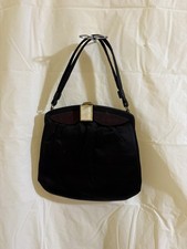 Vintage Black Satin Evening Bag Clutch Shoulder Gold Clasp Formal