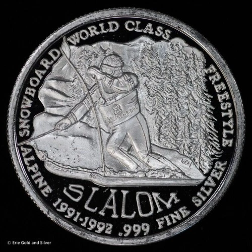 1991-1992 Slalom Breckenridge Summit County Skiing 1/2 oz .999 Fine Silver Round
