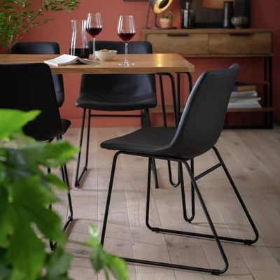 Joey Pair of Faux Leather Dining Chairs - Black | Modern dining chairs - Image 1 of 4
