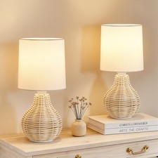 2er Set Boho Rattan Tischlampen - Landhaus Chic für Schlafzimmer und Wohnräume