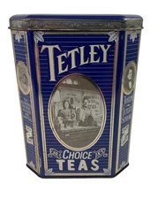 Vintage Tetley Tea Tin Blue Made In England United Kingdom 1837-1987