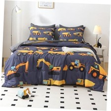 7 Piece Construction Truck Kids Comforter Set for Boys Size 3D Twin Truck Cars