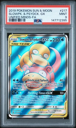 2019 POKEMON SUN & MOON UNIFIED MINDS #217 FULL ART/SLOWPOKE & PSYDUCK GX PSA 9
