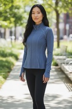 Mondetta Womens M Medium Blue Full Zip Athletic Jacket Thumb Zip Cuffs Stretch