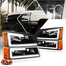For 03-07 Chevy Silverado/Avalanche LED DRL Bumper Headlight/Lamp Black/Amber