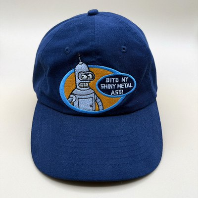 Rare Vintage 1999 Futurama Bender Hat Cap Bite My Metal Ass Navy Adjustable