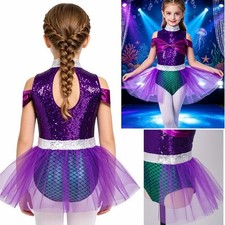 Kids Girls Jumpsuit Stage Dancewear Halloween Bodysuit Lyrical Off-shoulder