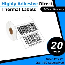20Rolls 750 Labels 4x2 Direct Thermal for Zebra LP 2824 2844 2442 Eltron ZP450