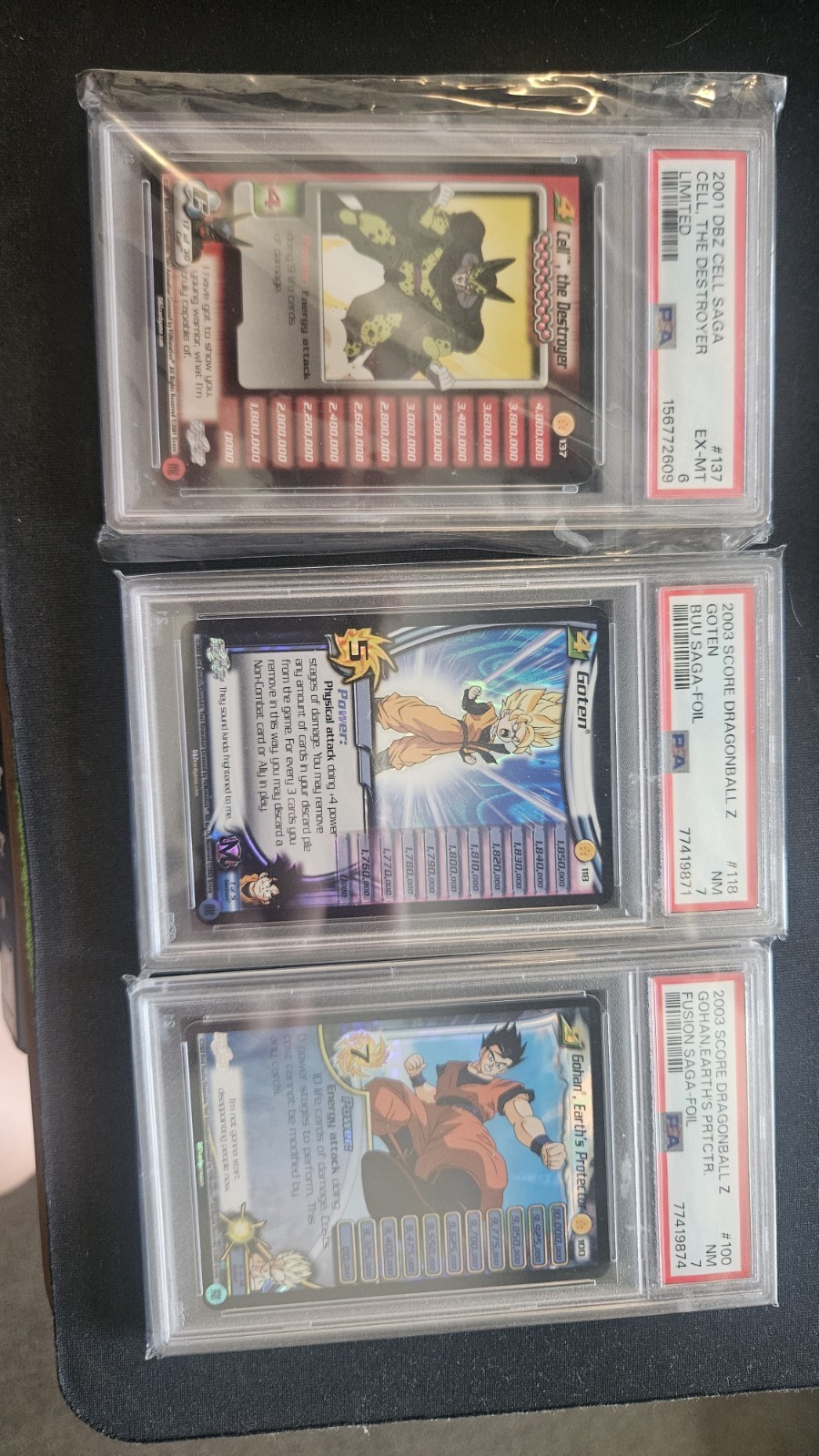 Score Dragon Ball Z CCG PSA Graded Foil 3-Card Lot Cell/Goten/Gohan Limited view 3