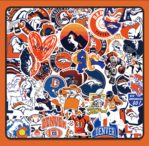 50 pezzi adesivi vinile impermeabili Denver Broncos NFL calcio telefono bagagli laptop - Foto 7 di 9