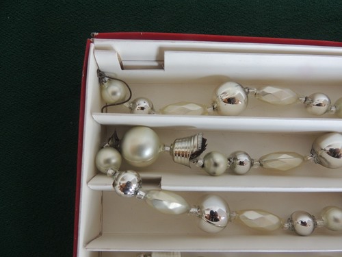 Vintage Czech Christmas Glass Silver Garland Bells Shape Elongated 6' String Box - Picture 5 of 8