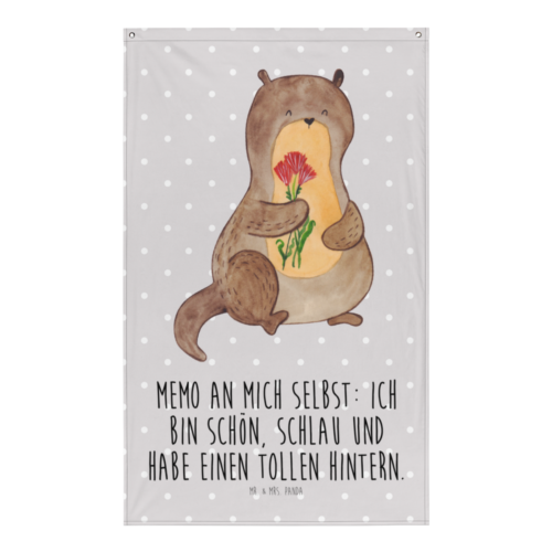 Wandteppich Otter Blumenstrauß - Geschenk Fischotter Kinderzimmer Wand niedlich - Bild 1 von 10