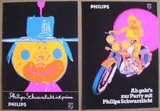 2x Philips Schwarzlicht Neon Werbung Reklame Vintage A4 Druck um 1970?