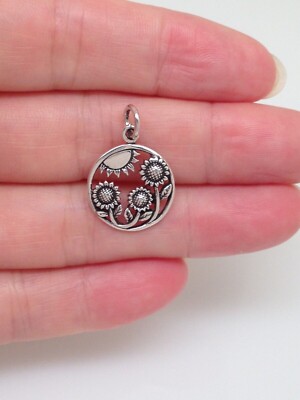 925 Sterlingsilber Sonne Sonnenblume Anhänger Charm 15mm(0,59'')/22mm(0,87'')