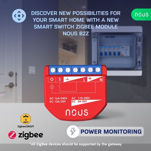 Zigbee Inteligente Interruptor Módulo 1 Canal, Con Medidor de Potencia, NOUS B2Z - Imagen 5 de 6