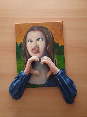 Einzigartig 3D-Kunstwerk Mona Lisa mit Herz Original Handgemalt Leonardo da Vinc