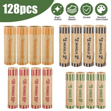 128pcs Assorted Coin Wrappers Rolls for Quarters, Pennies, Nickels and Dimes