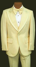 Men's Vintage Yellow Tuxedo Jacket with Vest and Bow Tie 1970s Wedding Prom 43R
