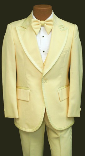 Veste de smoking jaune vintage homme avec gilet et cravate nœud bal de mariage années 1970 43R - Photo 1 sur 6