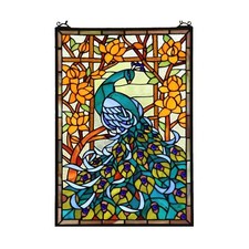 Bieye W10011 Peacock Tiffany Style Stained Glass Window Panel Hangings with C...