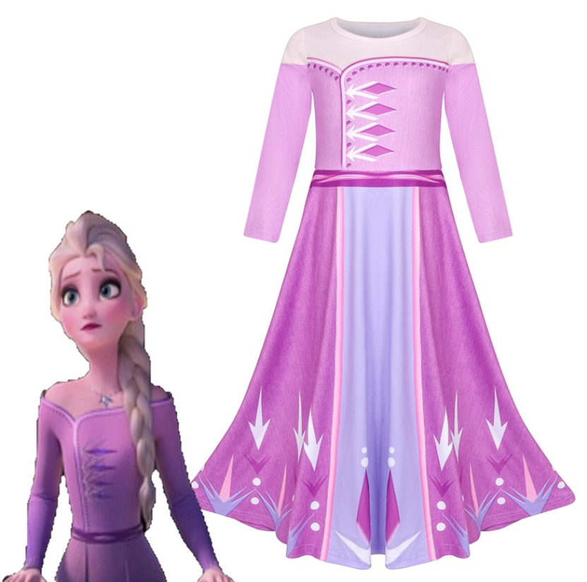 Childrens Kids Girls Cute Frozen Queen Elsa Purple Dress Gown Halloween