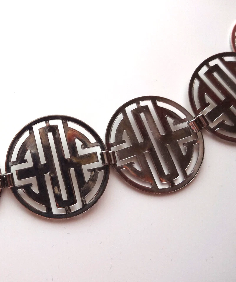 De Colección Shou Simbol Asiático Chino Pasarela Tono Plata Collar Grueso Cadena Cinturón 40" Foto 3 de 4