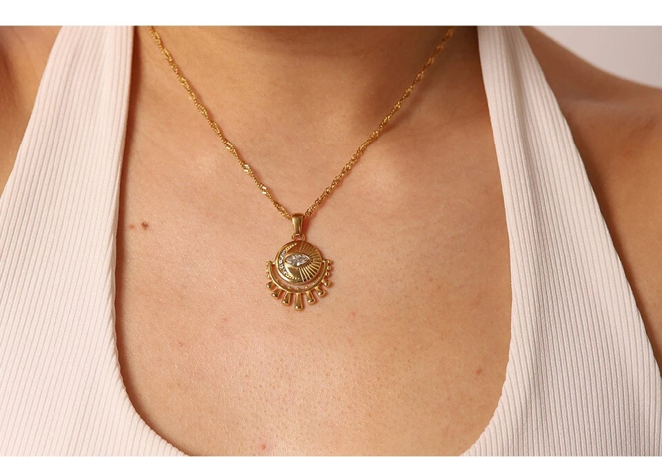 Stainless Steel with 18k Gold Plated lucky Rope Chain Necklace Pendant Jewelry - Image 2 of 4