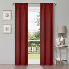 Room Darkening Rod Pocket 26" Wide Solid Blackout Window Curtains Set of 2