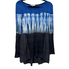 Citron Santa Monica Blue Black Tie Dye Long Sleeve Shirt Top Medium
