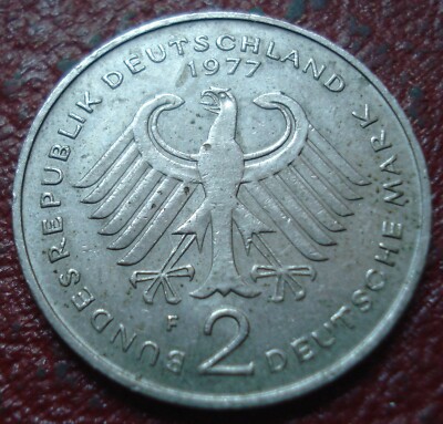 1977-F GERMANY 2 MARK IN VF-EF CONDITION (KM# 124)