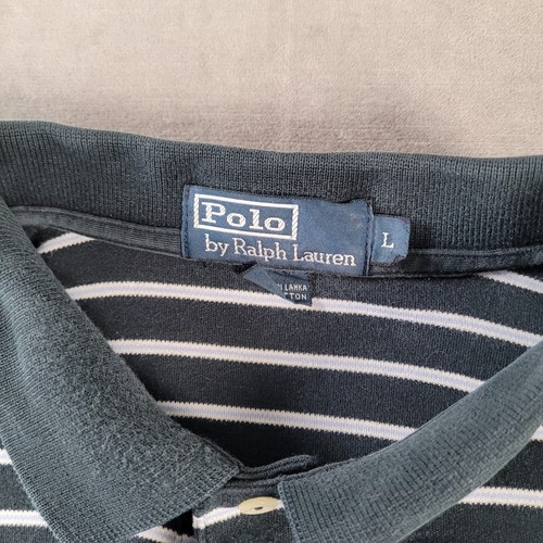 Polo Ralph Lauren Vintage Polo Shirt Black White Blue Striped Mens Size Large - Picture 4 of 10