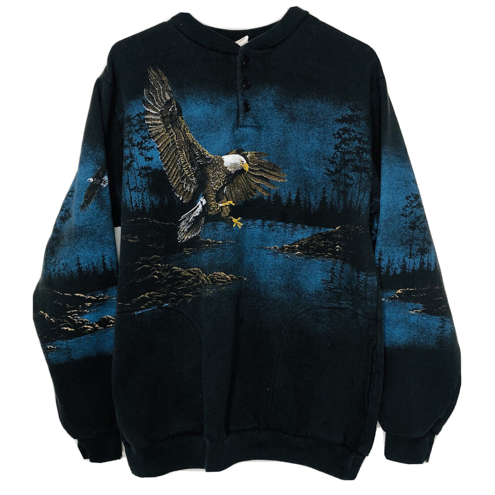 VTG Kanye West Yeezy Unlimited Art Thunder Eagle Supreme Henley Polo Shirt (XL)