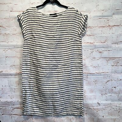 chinese dress ladies Tahari Linen Strappy Button Closure Stretch Striped Midi Dress