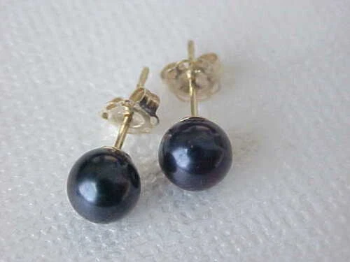 Hermosos aretes redondos de perlas de Tahití negras de 10-11 mm AAA de oro amarillo de 14 k p Foto 4 de 4