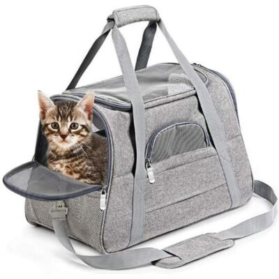 Tragetasche für Tier Hund Katze - Oxford Stoff - 43x25x28cm - Grau