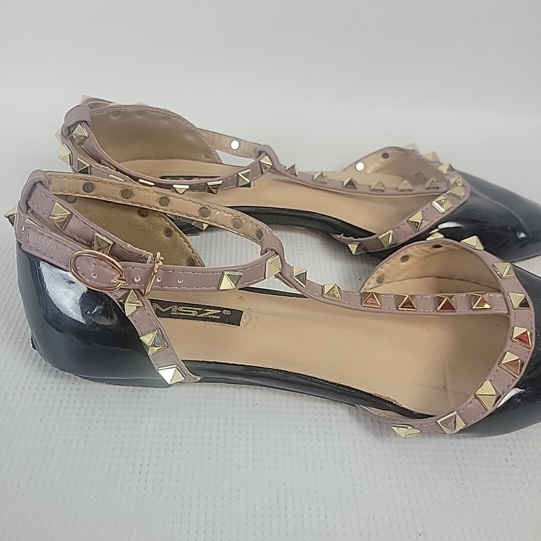 HMSZ Womens Dress Shoes Size 8 Black Spiked Strap Flats | eBay