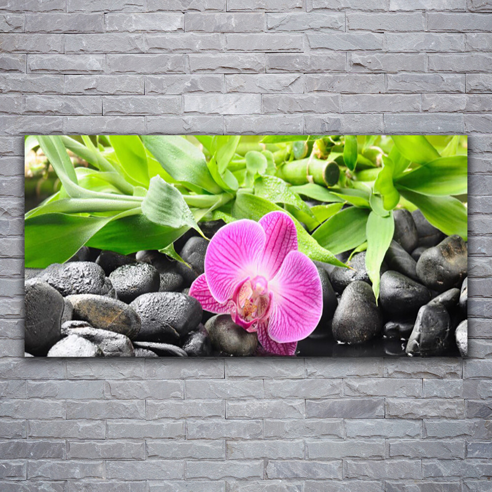 Tableau photo sur toile 120x60 cm motif fleurs et pierres zen pour déco murale de salon