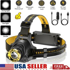 Brightest 9900000LM Powerful Rechargeable Headlamp Zoom LED Headlight Flashlight