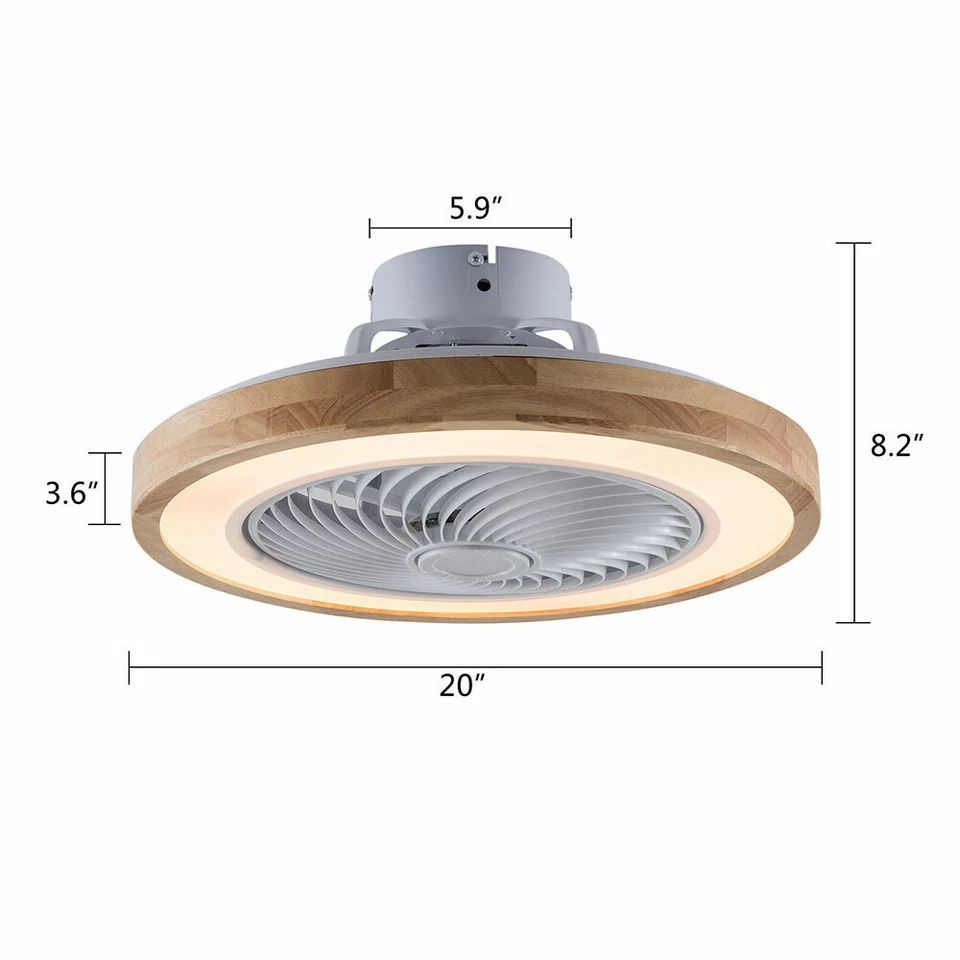 20" Invisible Ceiling Fan Lamp 3Color Timing LED Light Remote Control Chandelier - Image 3 of 4