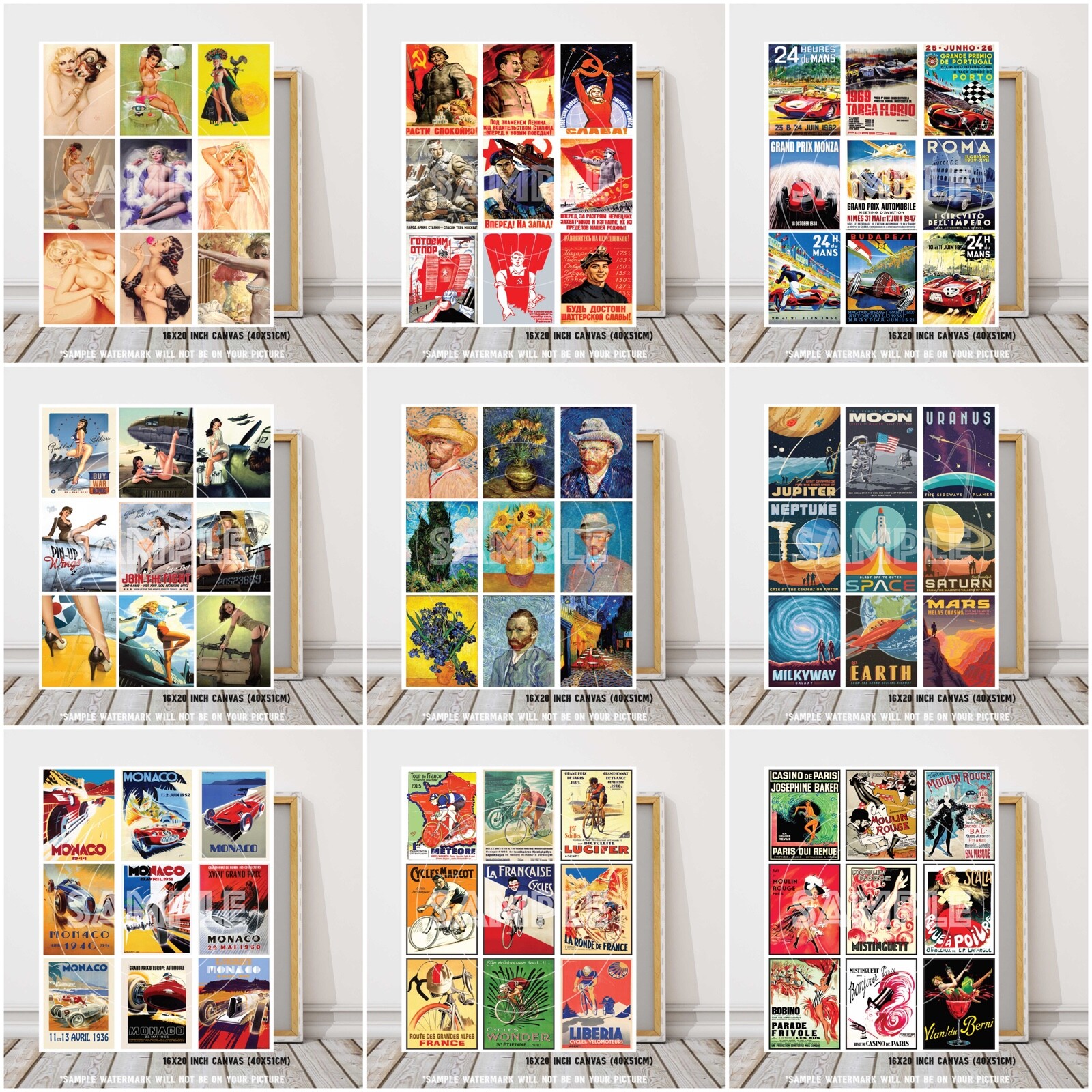 RETRO VINTAGE POSTERS CANVAS COLLAGES VINTAGE POSTCARD RETRO CANVAS