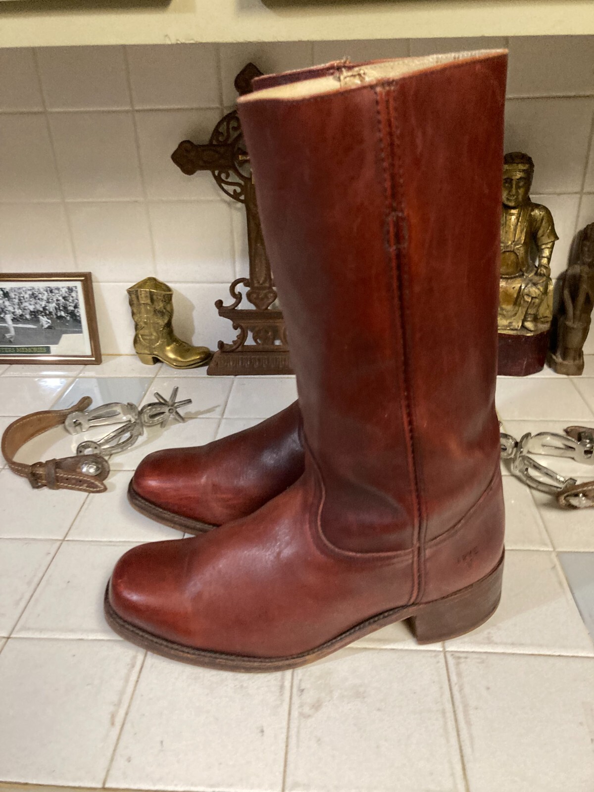 Frye Campus Boots Brown Leather Square Toe Knee High 12 D Vintage Made in USA image 5