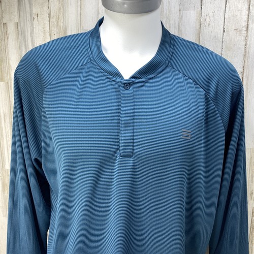Three Sixty Six Men's Size 2XL Long Sleeve Polo Shirt 1/4 Button Blue Green R2 - Picture 6 of 8