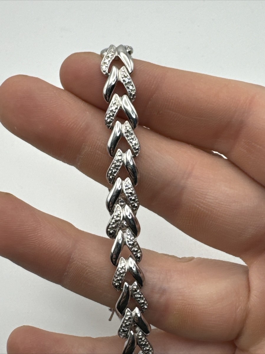 アクセサリー TEXTURED CHAIN BRACELET 925 Vintage Sterling Silver 925 Textured Decorative Chain Link Charm