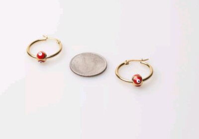 Aretes De Argollas Hipoalergénicos Ojo Turco  Acero Inoxidable Chapado Oro 18k