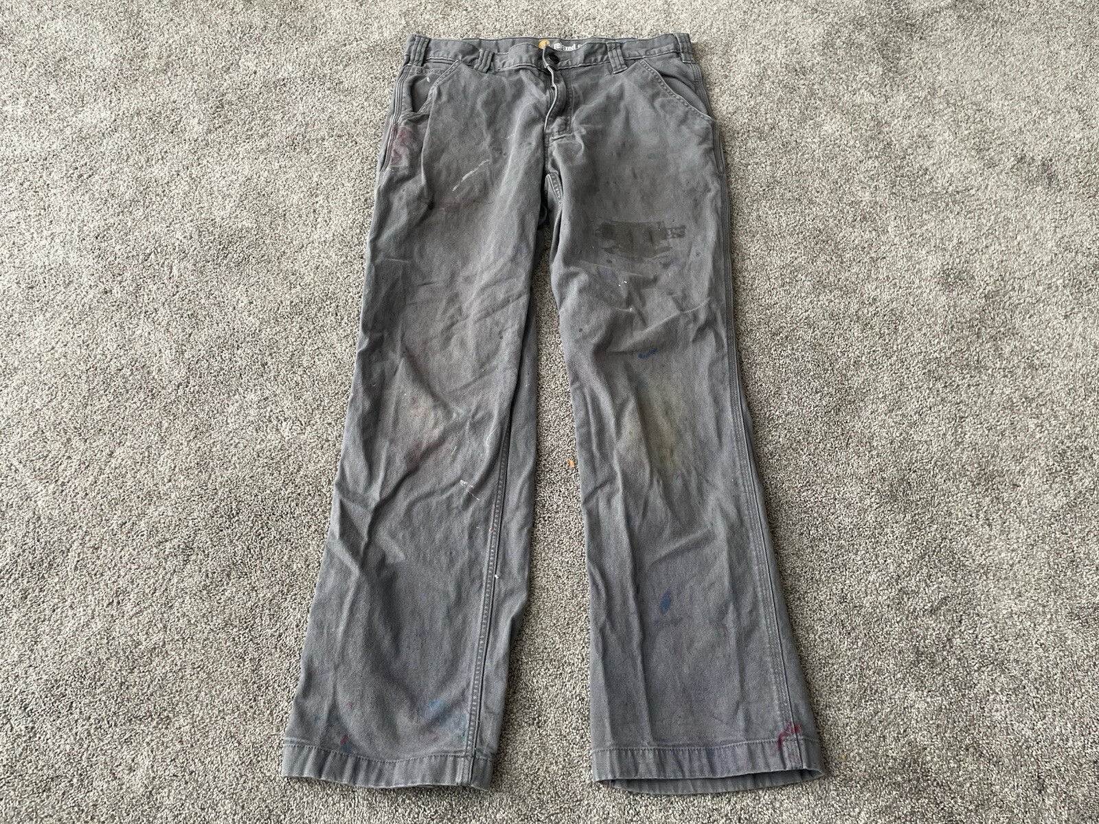 Carhartt Painter Pants Mens 34x32 Gray Relaxed Fit Distressed Splatter Workwear