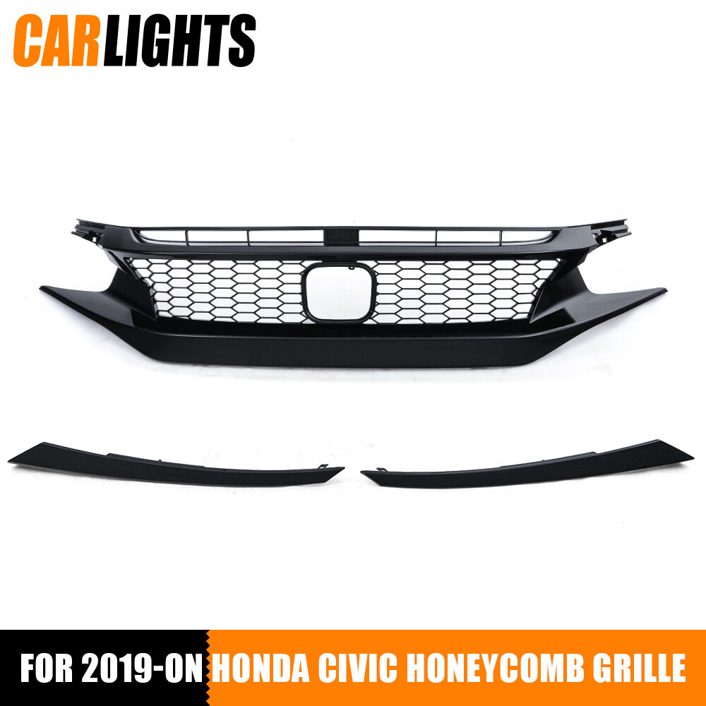 Glossy Front Upper Hood Honeycomb Grille Guards Fit For 2019-20 Honda Civic