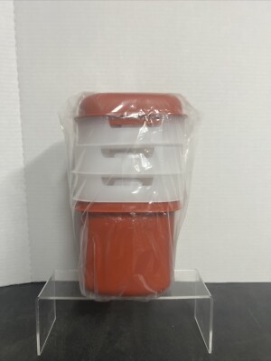 Vintage Tupperware Mini Ice Bucket 1467-2 Red Lid & 3 Trays New